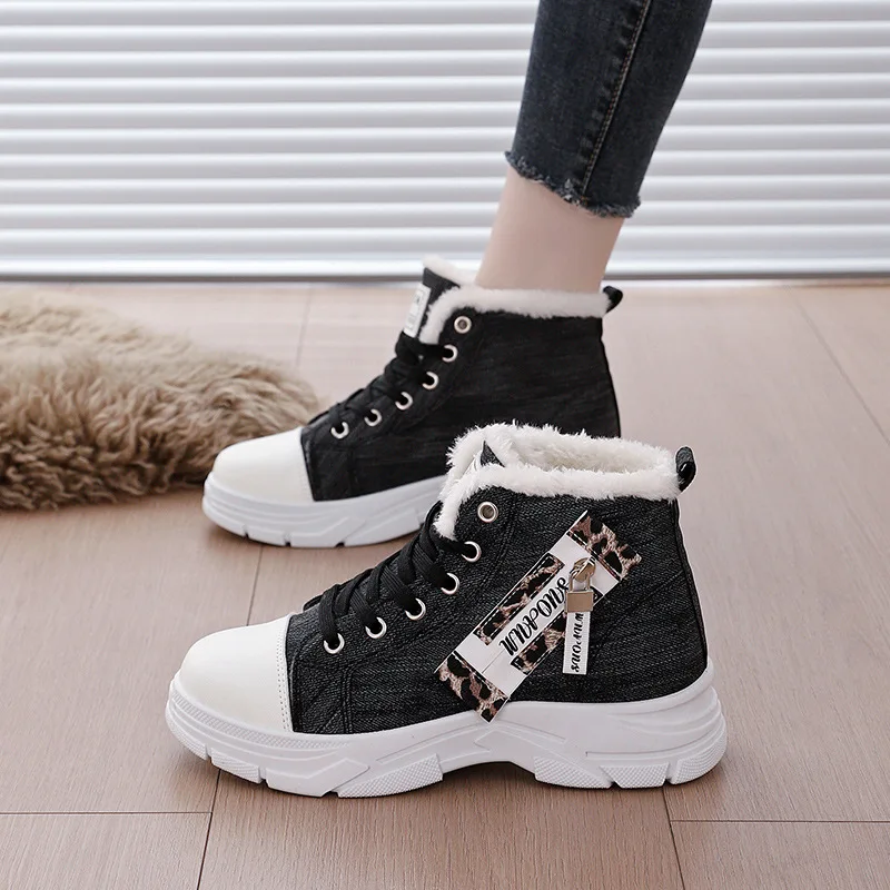 

Fleece Canvas High-Top Women's Shoes Winter Thick-Soled Casual Boots Height-Increasing Warm Sports Shoes for Women 2025