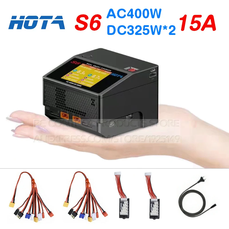 HOTA S6 AC400W DC650W 15A 듀얼 채널 스마트 초소형 충전기 ADP 포함 리포 리HV 리페 리이온 니Zn 니Cd 니MH 배터리용