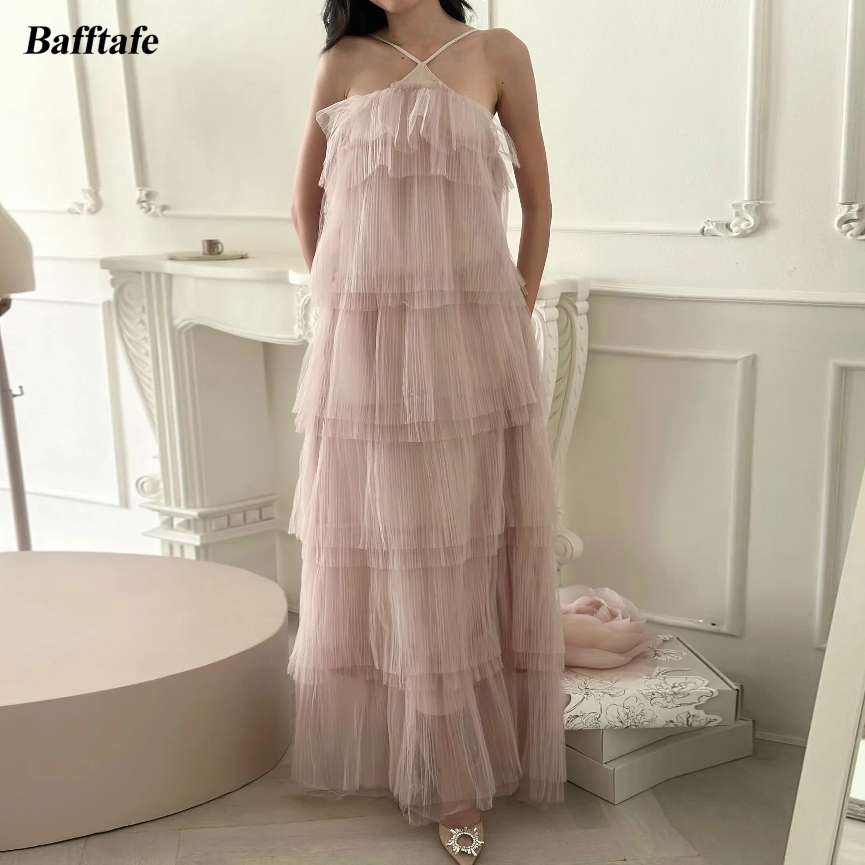 

Длинные вечерние платья Bafftafe из жатого фатина, индивидуальный пошив, с многослойным лифом-халтером, для выпускного вечера, длинные женские вечерние платья для торжественных мероприятий и садовых вечеринок, 2026