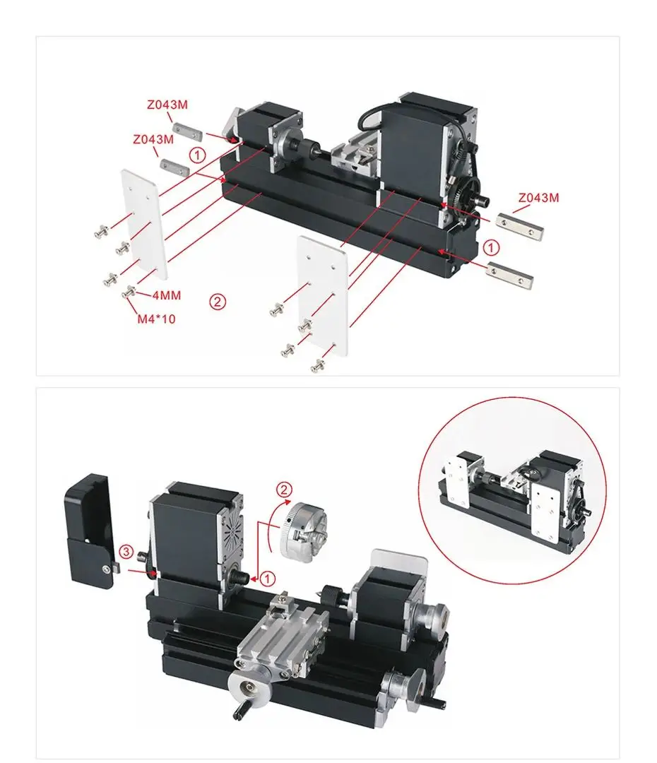 TZ20002M Mini Metal Lathe 5A 60W CNC DIY Woodworking Lathe Machine 12000RPM/min Variable Speed Milling Bench Top Digital Lathe