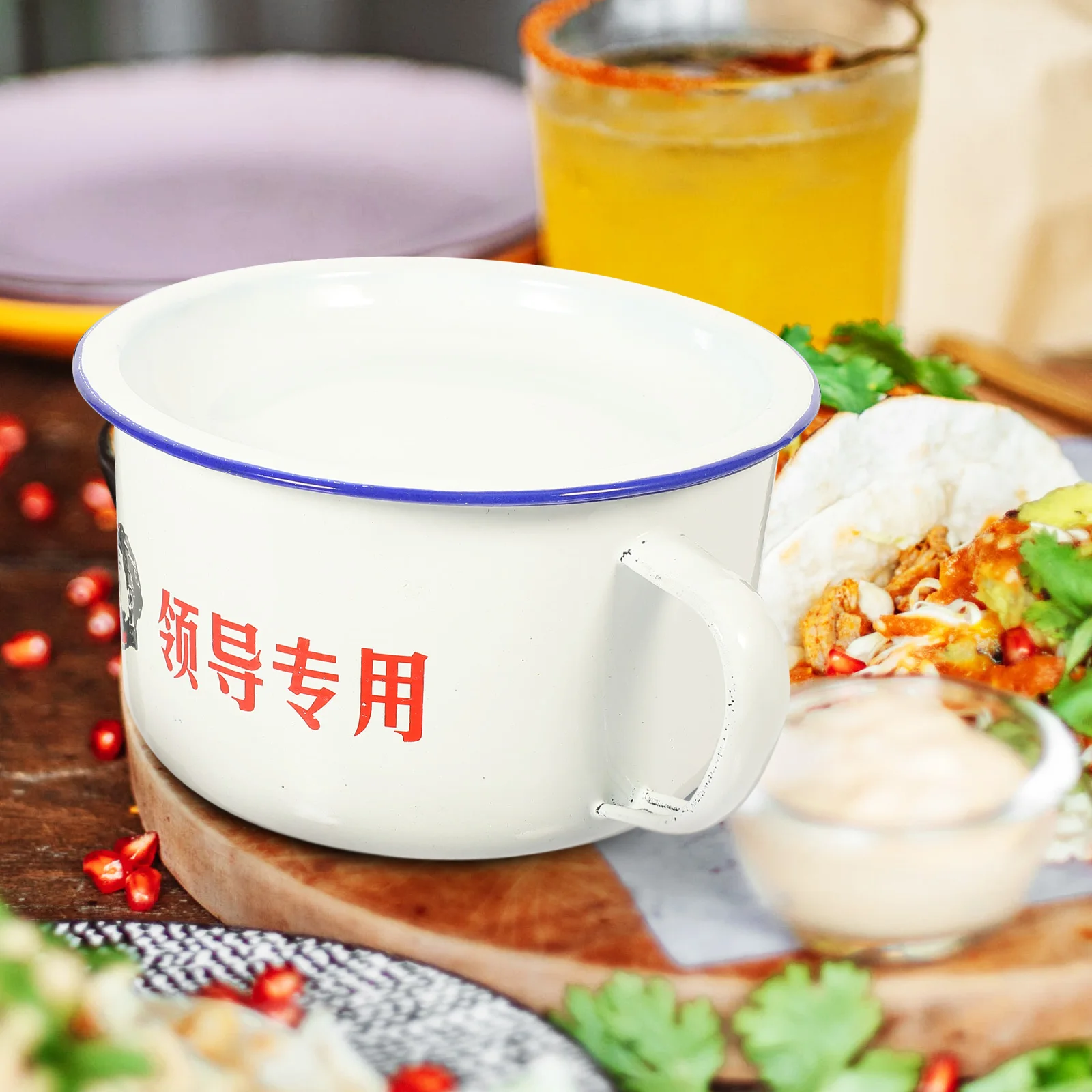 

1 set 1 Set Enamel Food Bowl Handle Design Retro Style Ramen Bowl Household Bento Container Lunch Accessory Storage Lard Fruit
