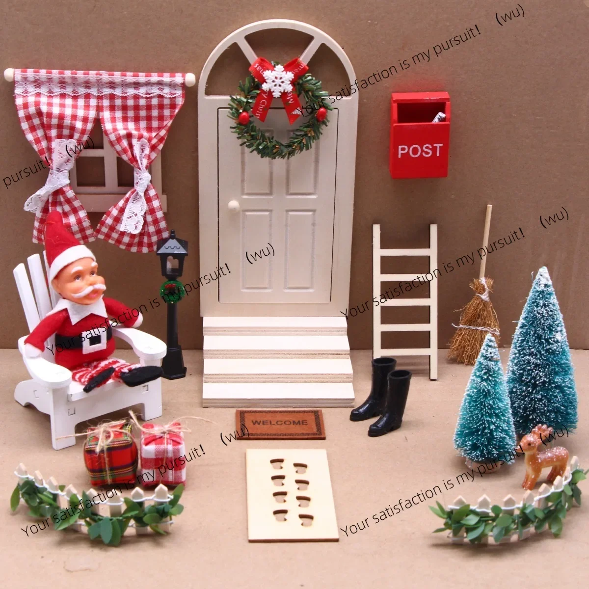 Doll house mini elf set, miniature Christmas doorway scene props model accessories