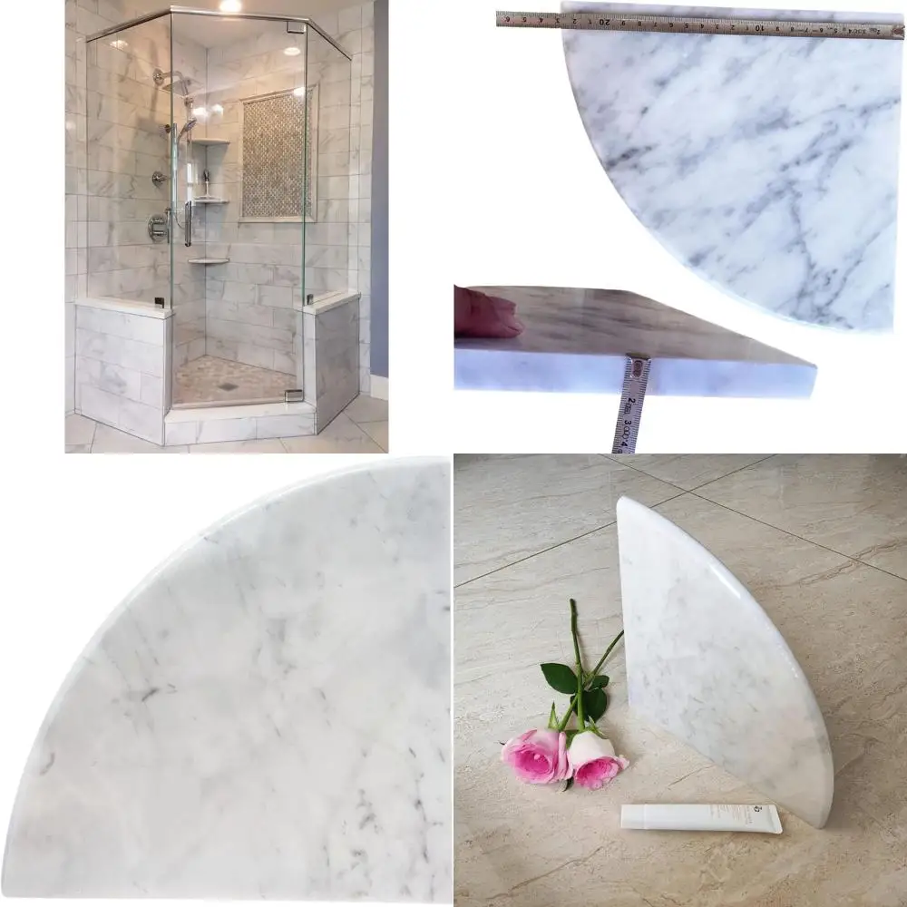 

Pair of 9 Carrara White Marble Corner Shelves for Bathroom Wall Mounting, Polished on Both Sides