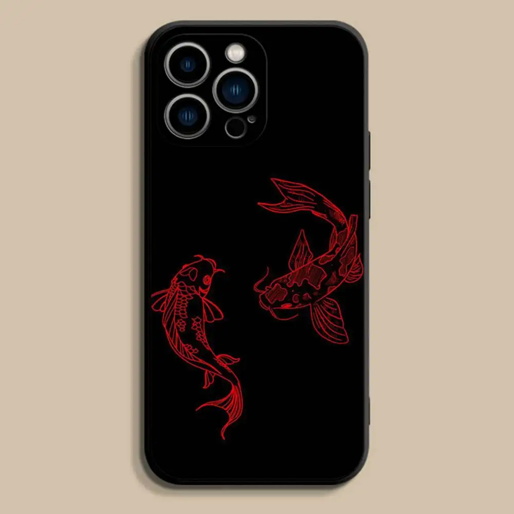 Koi Carp FishS Yin Yang Art Phone Case For iPhone 17,16,15,14,13,12,Pro,Max,Plus,E,SE4,Air,Mini Black Soft Cover