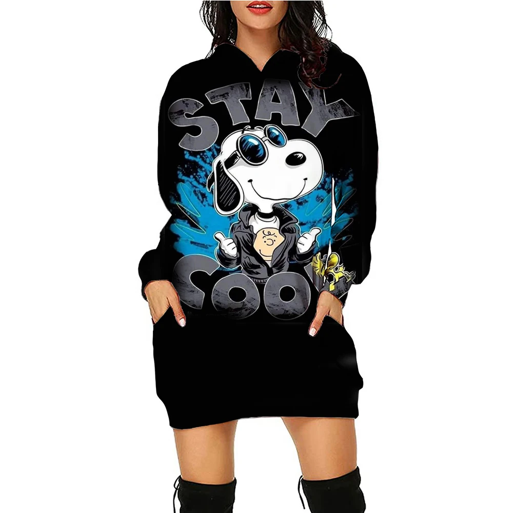 Disney Y2k Sweater Dress Kawaii Hoodie Snoopy Printed Women\'s Elegant Dress Minnie Mouse Fashion Women Knee length Sexy Long Sle