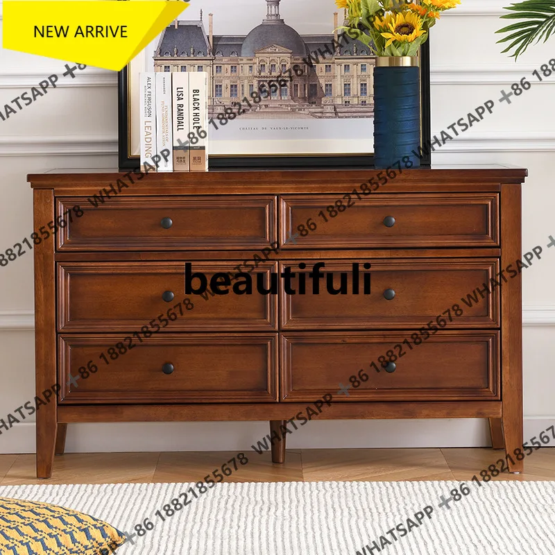 M138   American six-chest cabinet solid wood living room porch cabinet locker bedroom storage bucket cabinet retro home
