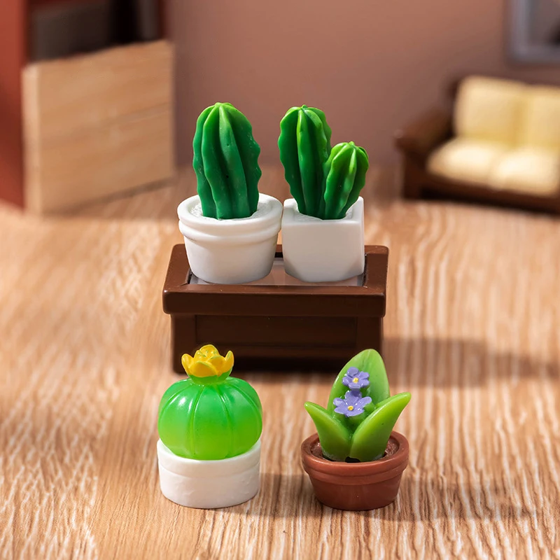 Mini planta suculenta en maceta de dibujos animados, estatuilla en miniatura Kawaii, adorno pequeño de escritorio, decoración creativa para el hogar, regalos DIY