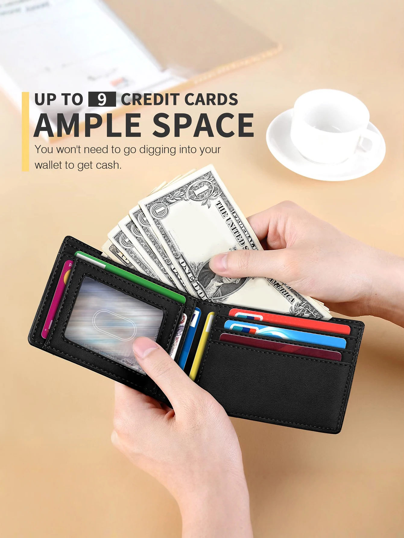 Men's Ultra-Thin RFID Double Fold Wallet Minimalism Carbon Fiber Pattern UltraThin Card Holder Fashionable Wallet,with ID Window