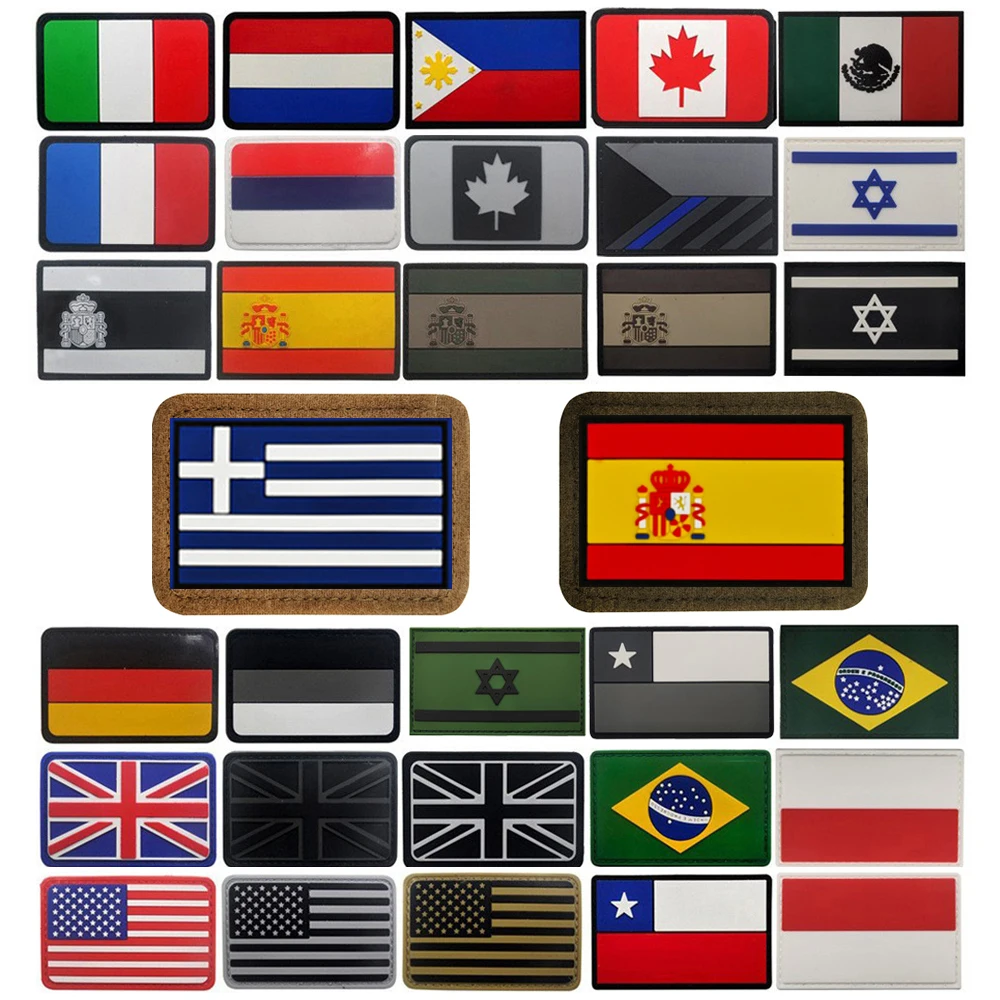PVC National Flag Patches UK Czech Spain France Germany Italy US Russia Chile Mexico Poland Tactical Hook Rubber Shoulder Badges