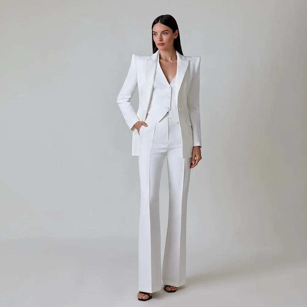 Ensemble 3 Pièces Chic et Décontracté pour Femme, Veste + Glace + Pantalon, Tenue de Bureau Slim, à la Mode, avec Revers Patricia, un Bouton