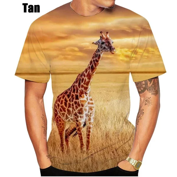 New Summer Personality Fashion Unisex Hip Hop Round Neck Short Sleeve Giraffe 3D Printed Casual T-Shirt Tops