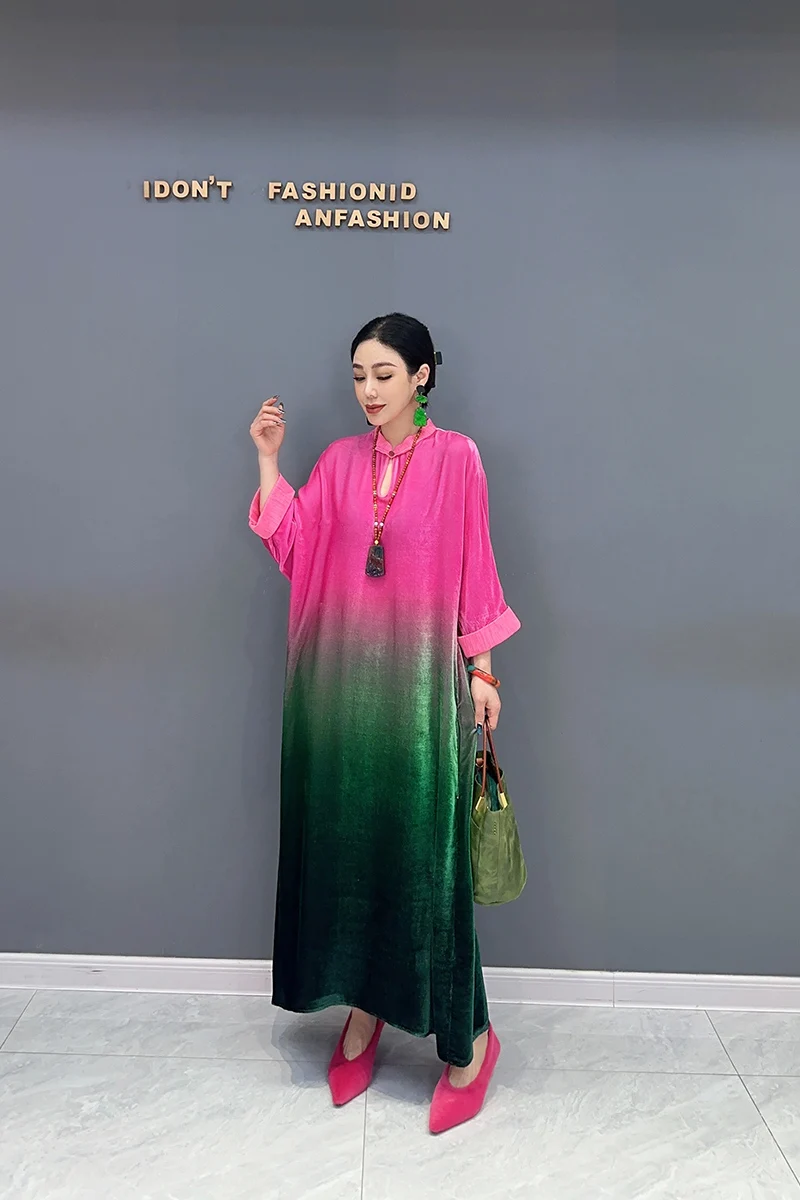 2024 Autumn New Elegant Contrast Color Loose Dresses Women Fashion Long Sleeve Dress Wholesale J396