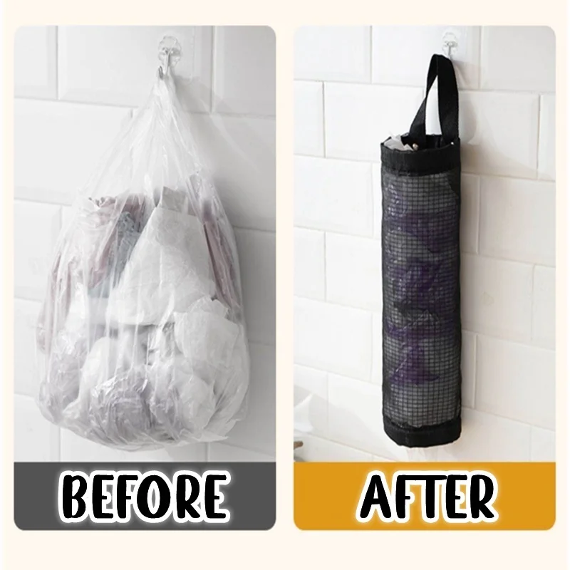 5Pcs Kitchen Plastic Bag Holder Garbage Bag Hanging Storage Dispenser Mesh Grocery Bags Organizer Household Trash Bag Collector