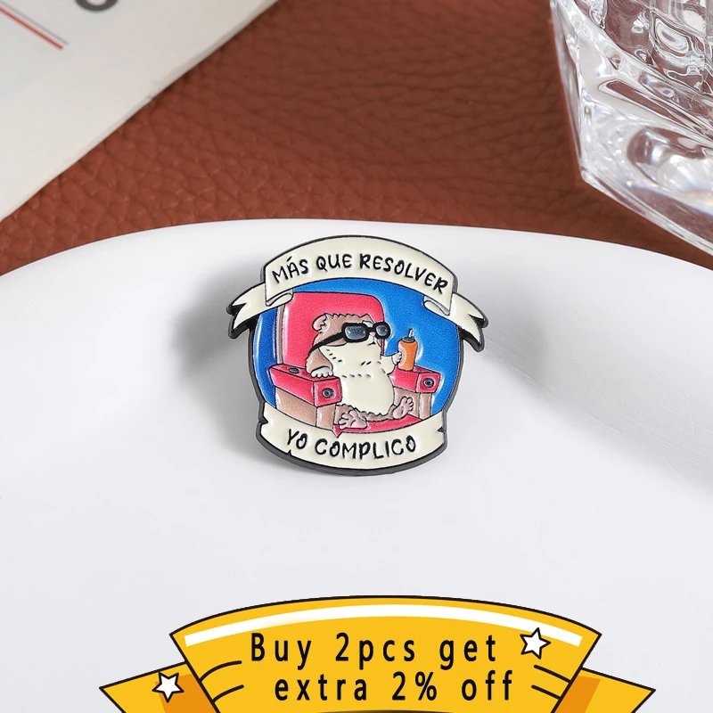 Cute Hamster Brooch Zinc Alloy Painted Material, Spanish Text Sunglasses Design, Unisex Daily Casual Fun Accessory Gift
