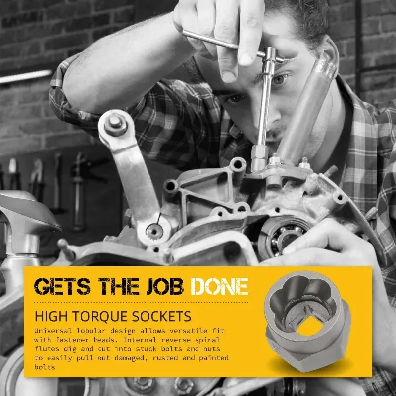 14/10pc 3/8 Inch Socket Set Damaged Impact Socket Tool Set Socket Set Nut And Bolt Extractor Impact Bolt & Nut Remover with Case