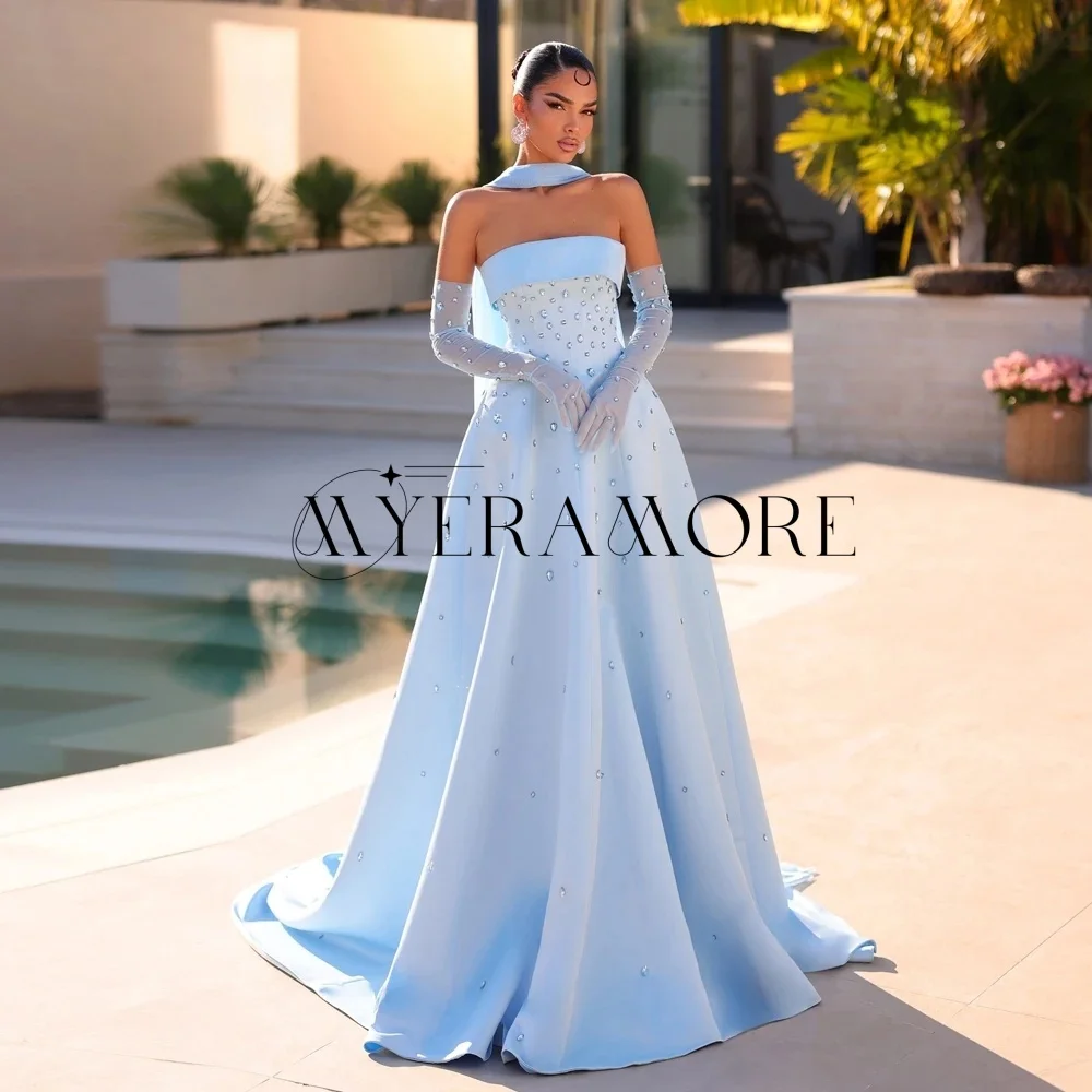 

Luxury Blue Beaded Evening Dresses Strapless A-Line Pleat Birthday Party Prom Gowns Customized فساتين سهرة