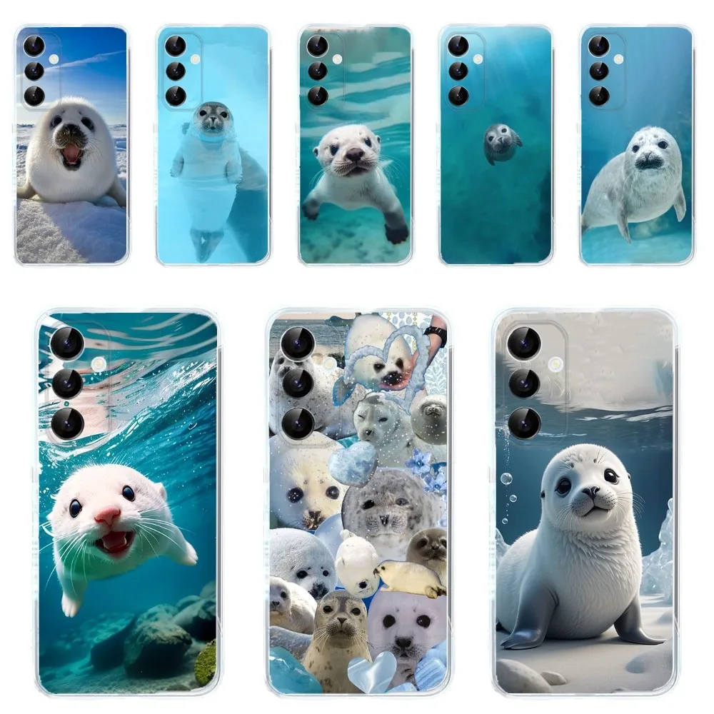 Seal Animal Cute Phone Case For Samsung Galaxy A71,70,52,51,40,31,A50,30S,21S,Note20ultra Transparent Cover