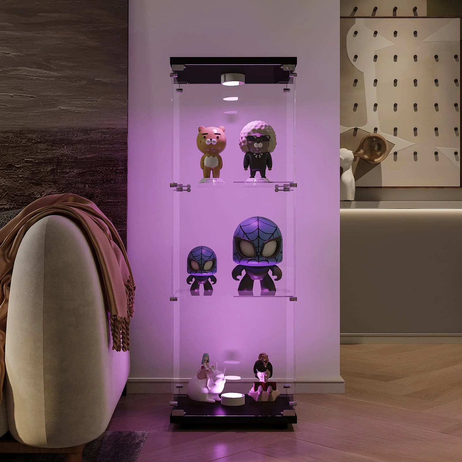 Vitrine en verre trempé Simurq avec porte en verre simple et étagères à 3 niveaux, vitrine verrouillable pour objets de collection, figurines, livres, rangement pour la maison et le bureau.