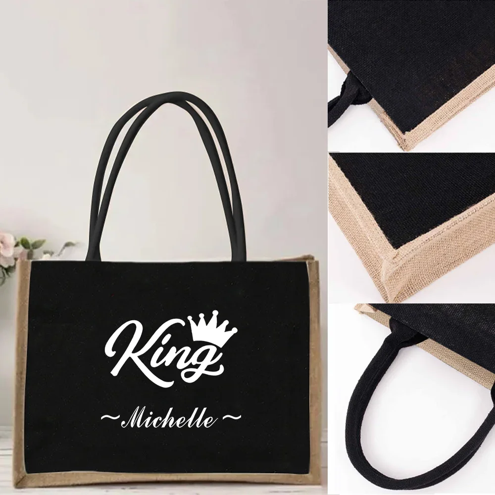 Customized Name Linen Shopping Bag Jute Handbag Portable Outdoor Storage Bag Customized Product