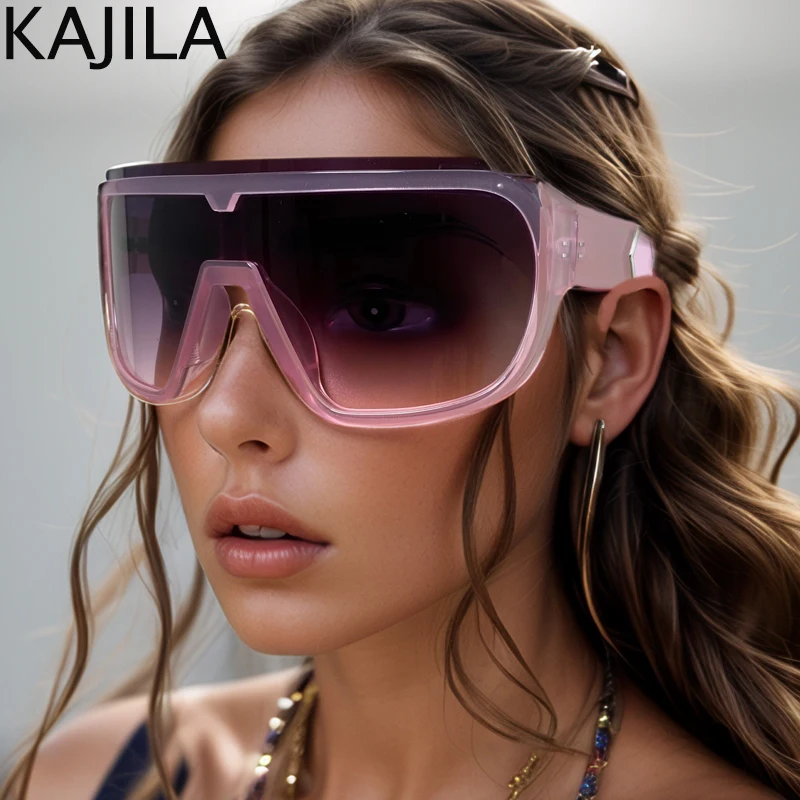 Lunettes de soleil avec masque de bouclier carré surdimensionné pour femmes, grande monture, marque de luxe Steampunk, une pièce, lunettes de sport en plein air, 2025