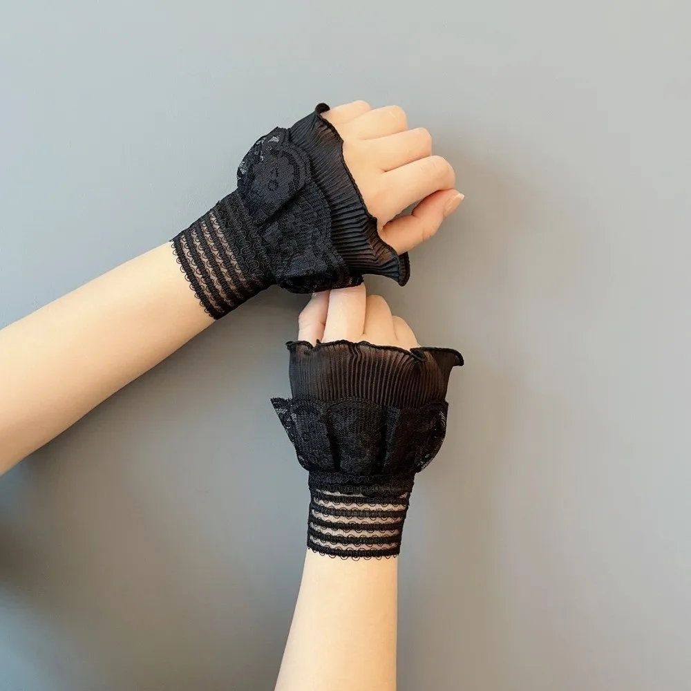 

Universal Embroidery Details False Wrist Cuffs Mesh Ruffle Detachable Sleeves Solid Color Double-layer Lace Fake Cuffs Banquet