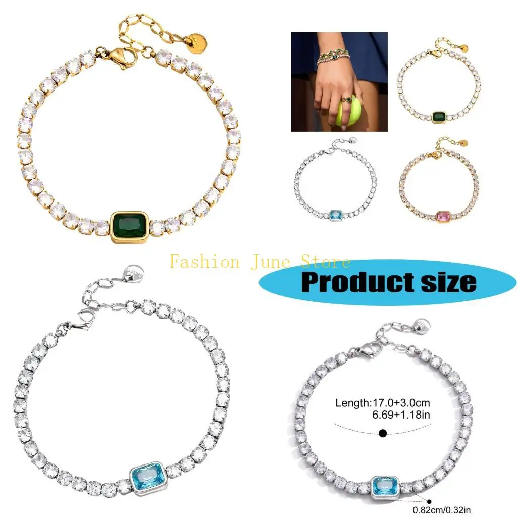 N5KA Sophisticated Zircon Studded Bracelet Adjustable Closure Stackable Wristchain