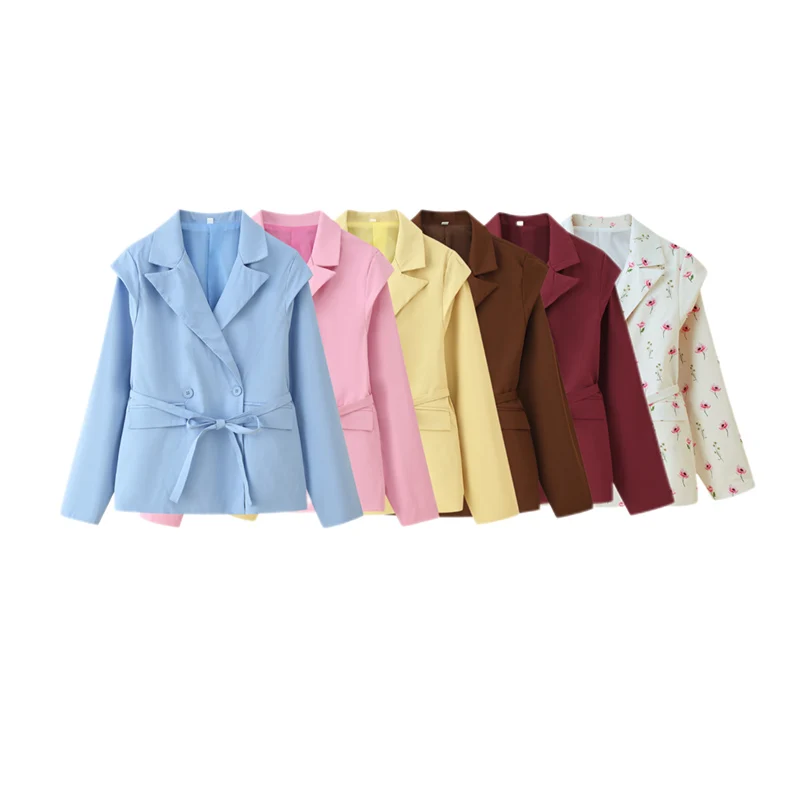 

Осень-зима, двубортный пиджак с отложным воротником, женский пиджак на шнуровке с поясом и длинными рукавами, пальто, женская офисная одежда, новинка 2023 года