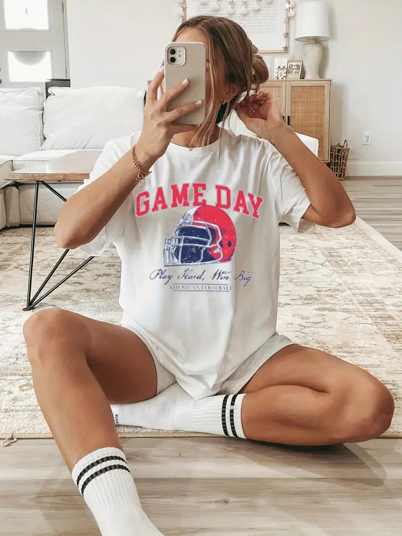 

Футболки с графическим рисунком Game Day, женские винтажные футболки с короткими рукавами, осенняя футбольная футболка, осенняя спортивная одежда унисекс на День Благодарения, подарки