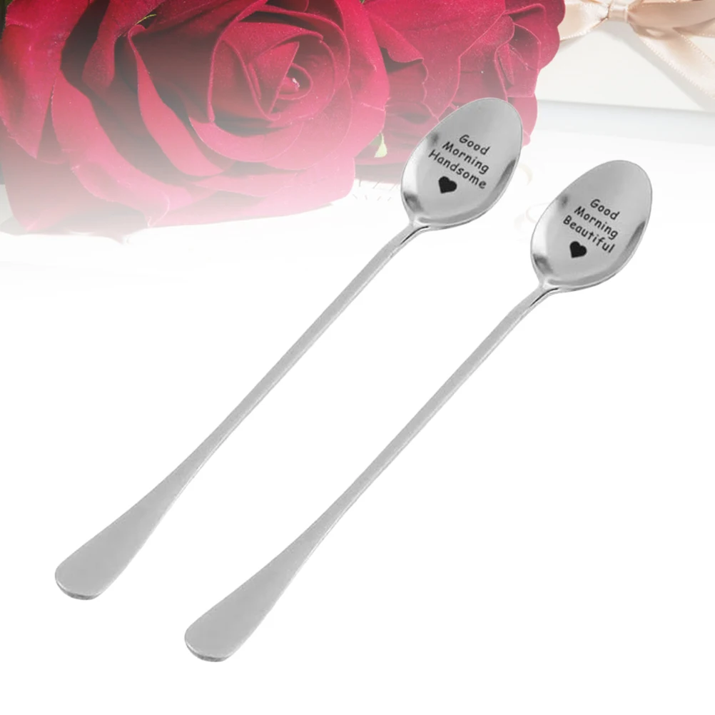 

2 pcs Stainless Couple Spoons Long H Couple Spoons Soup Spoon Elegant Design For Serving Food Romantic Dating