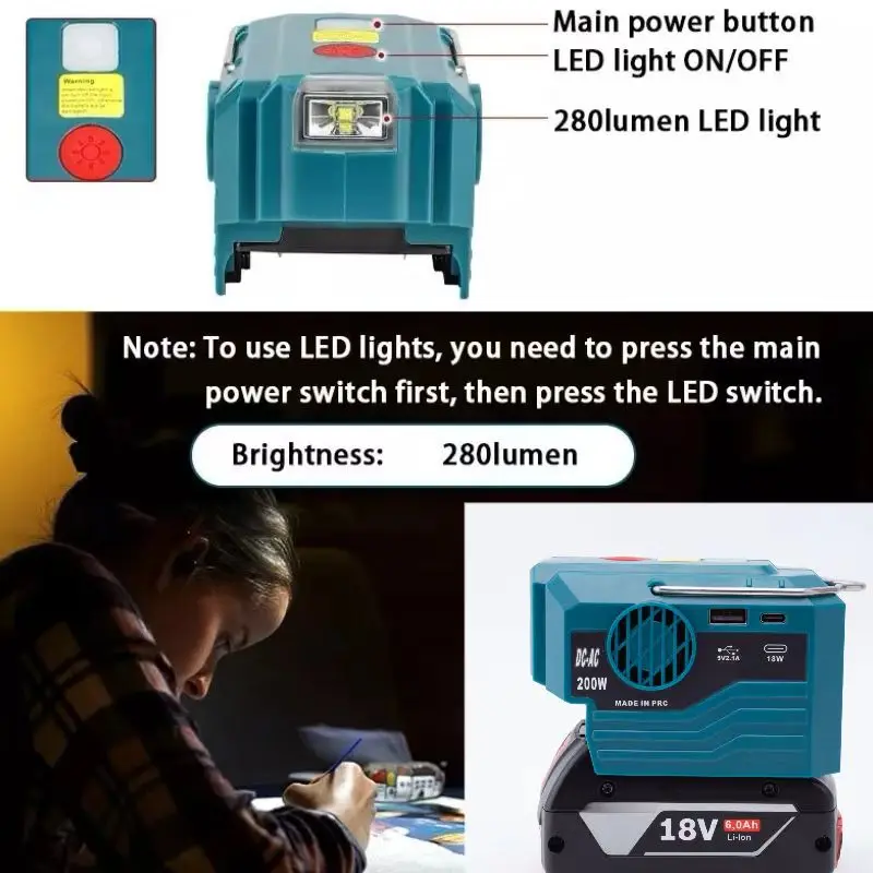 ポータブルリチウム電池インバーター,モバイル充電器,電池なし,電圧変換器220〜110,DC-AC W, 18V