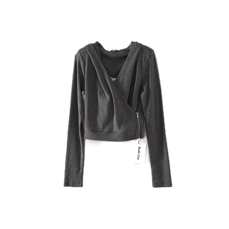 

Bodhl Hooded Deep V-Ne Slim Fit Outerwear Bla ey Plaid Long Sve Regular Length Straight Cut Winter Women's Jaet