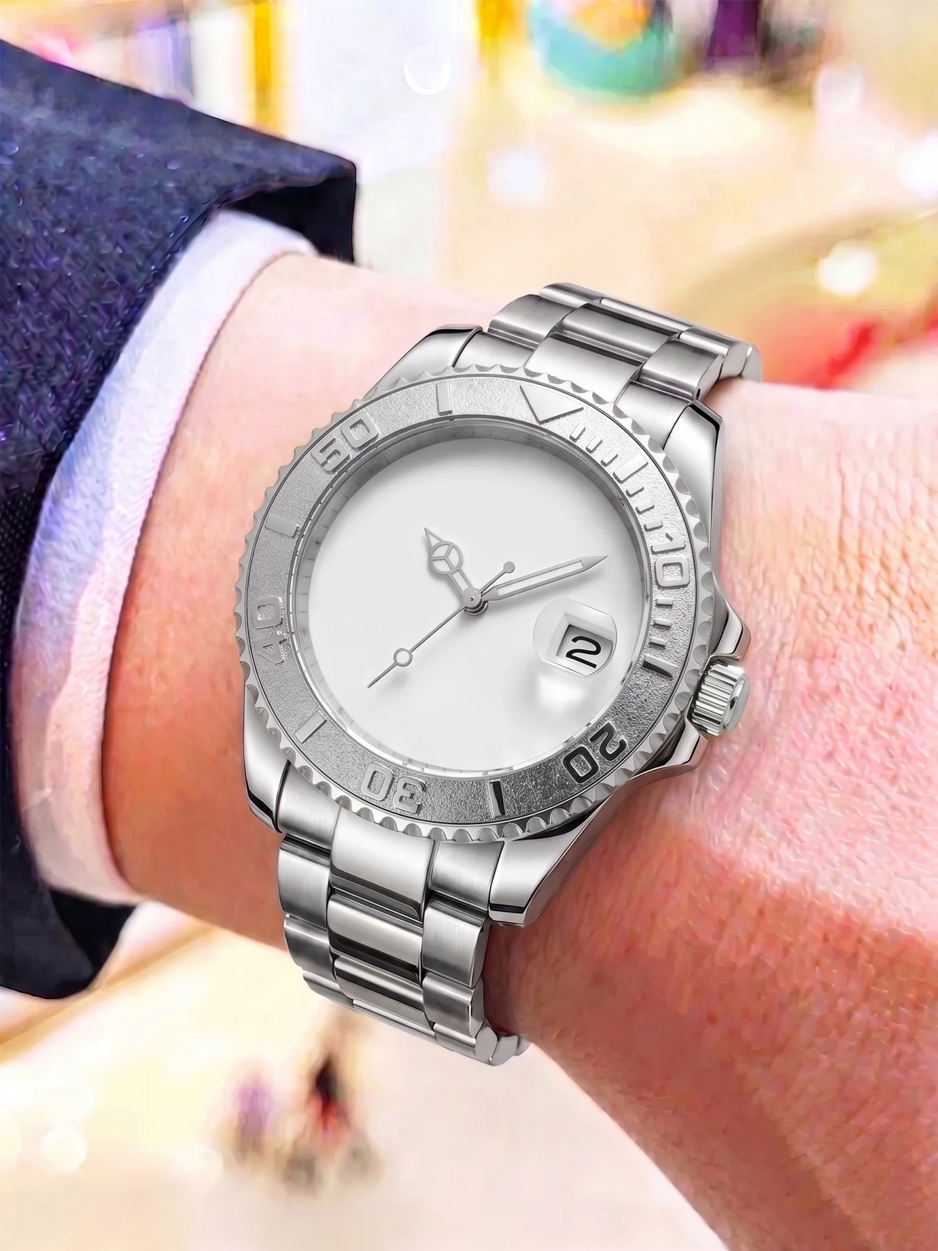 Minimalist non-scaled men's quartz watch, steel strap dive-style wristwatch, calendar, waterproof, luminous, men's business casual watch, trendy watch for students and young men