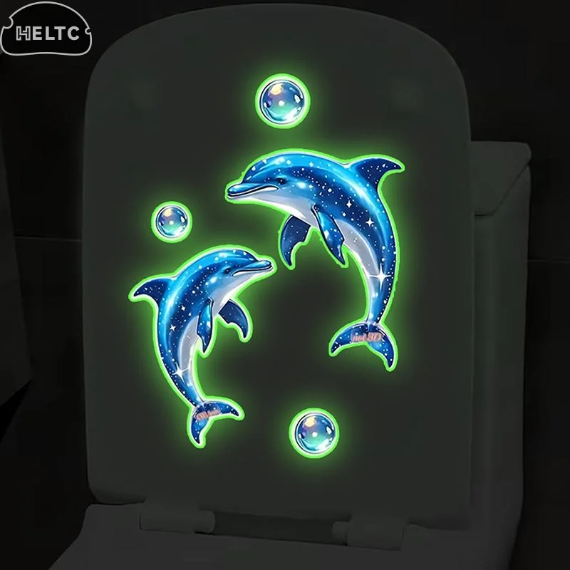 Glow-in-the-Dark Dolphin Toilet Sticker Bath Decor Self-Adhesive Removable Wall Sticker Car Sticker Lights Up At Night