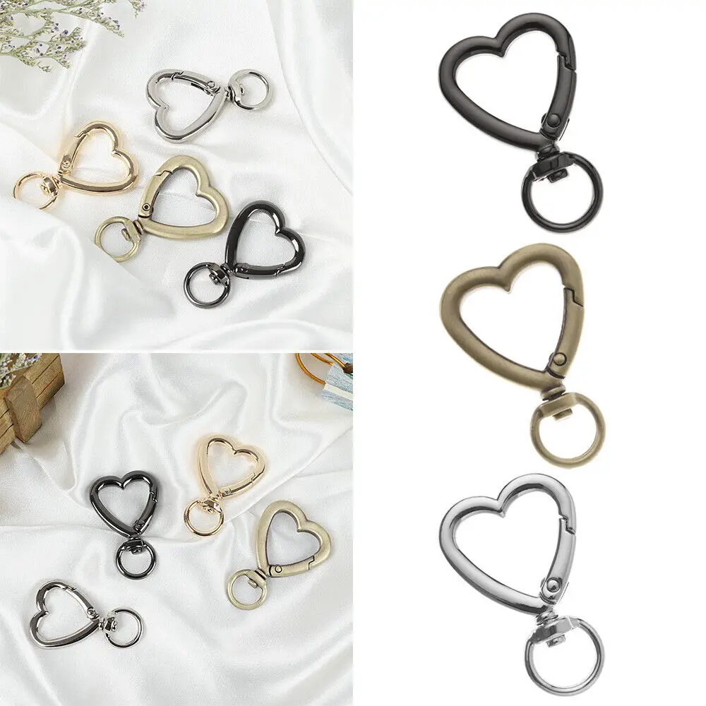 Plated Heart Shape Rotation Lobster Alloy Spring Buckle Clasps Key Ring Holder Hook Carabiner for Jewelry Making Key Chains