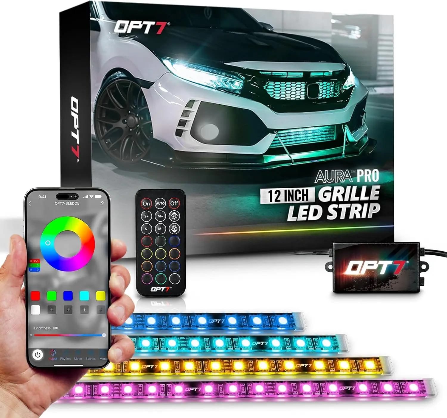 

RGB LED Grille Lights with App & Remote, 4pcs 12" Strips, Waterproof, Music Sync for Cars Trucks SUVs