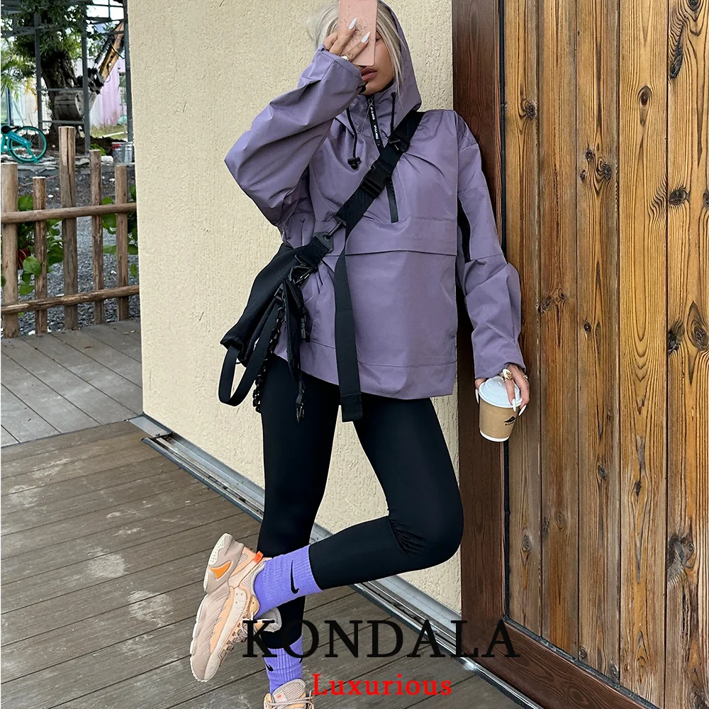 KONDALA Schickes lila Bergsteiger-Sweatshirt für Damen, langärmelig, Taschen, winddicht, Pullover, modisch, 2025, Herbst, Sport, Oberbekleidung