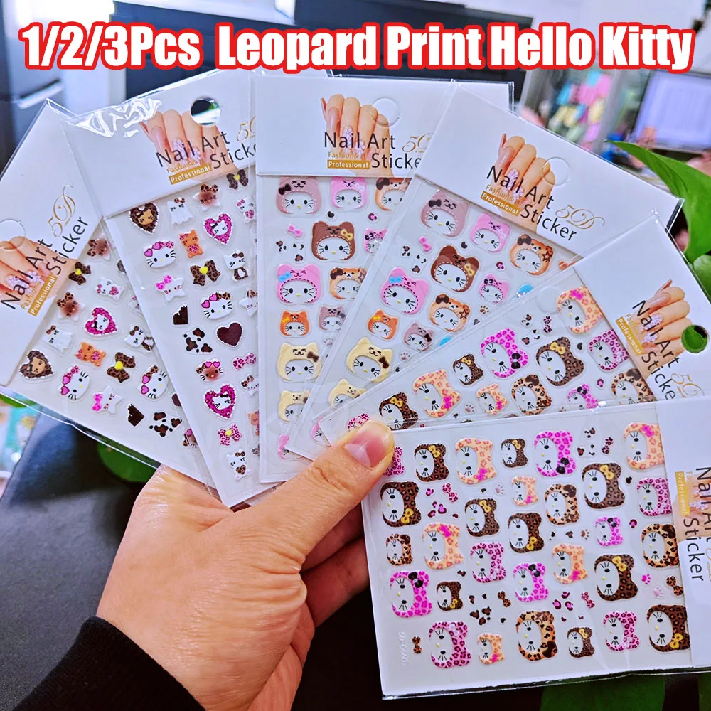 1/2/3 pezzi 5D misto leopardo stampa gattino cappello adesivo per unghie rosa/blu/leopardo KT cappello decalcomania per unghie autoadesiva leopardo gattino cursore