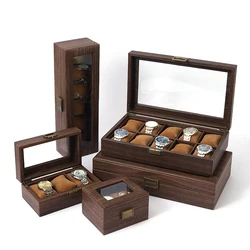 3/6/10/12 Slot Pu Leather Watch Box Protable Travel Watch Case Storage Vintage Wood Colour Buckle Watch Stand Jewelry Organizer