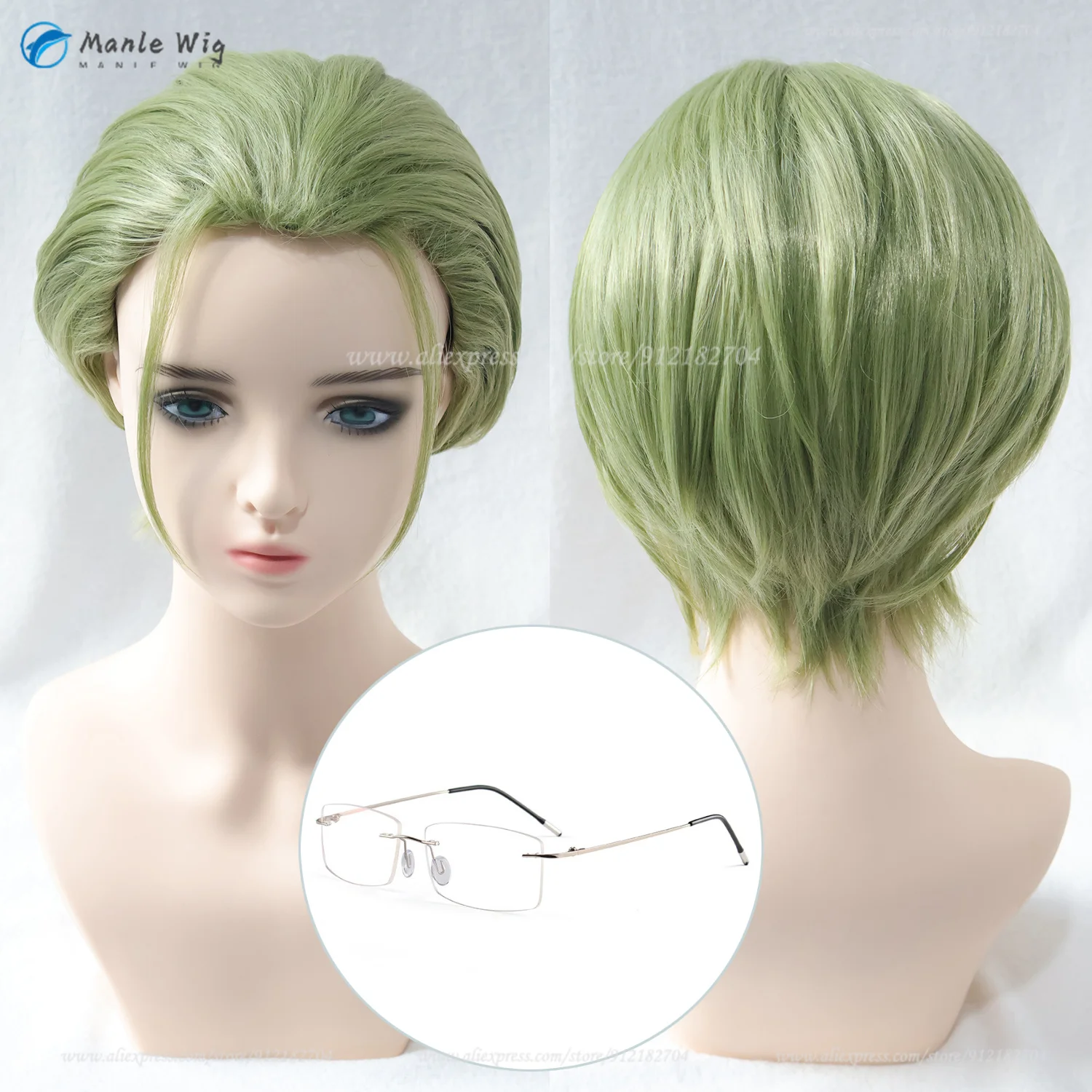 Anime Heiter Cosplay Wig 30cm Short Green Slicked-back Men Wigs Heat Resistant Synthetic Hair + Wig Cap