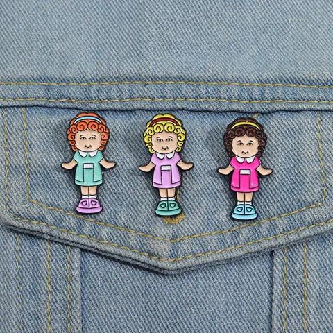 90s Cute Dolls Enamel Pins Custom Kids Toys Brooches Lapel Badges Cartoon Funny Jewelry Gift for Kids Friends