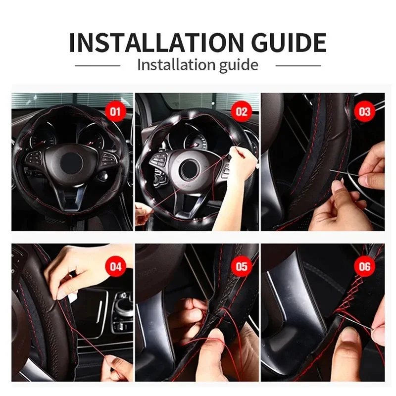 Artificial Leather Steering Wheel Cover Anti-Slip Braiding Cover For Steering Wheel Cowhide 37cm-38cm Steering Wheel Protector