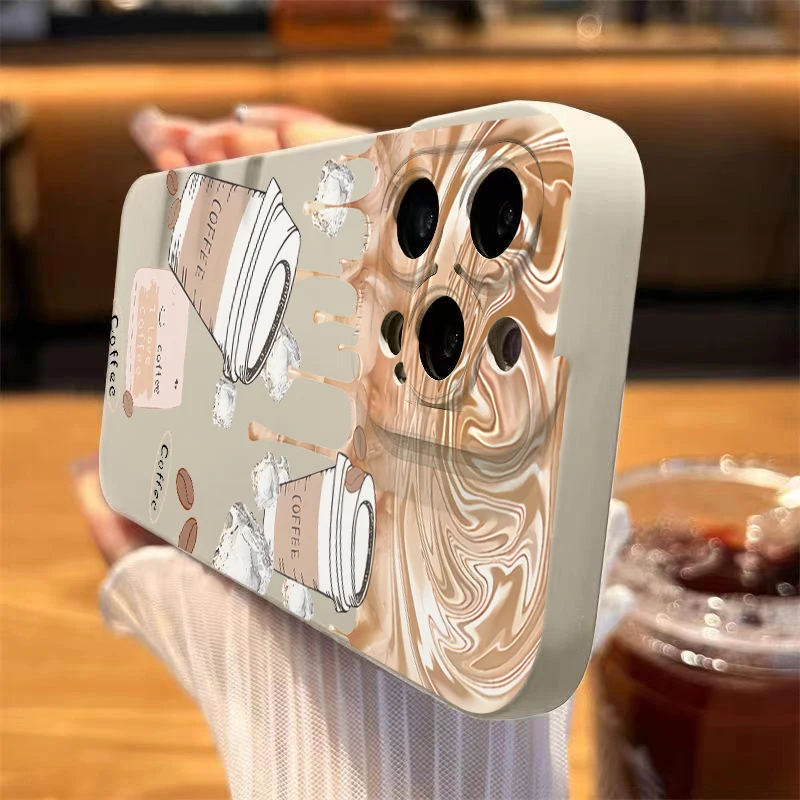 Premium Feeling Ice Cube Coffee Case For iPhone 11 12 13 14 15 Pro Max XS X XR 7 8 Plus 15 Shockproof Soft Silicone Bumper Cover