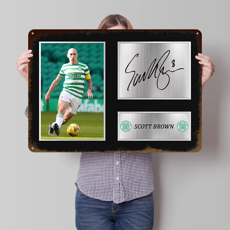 Scott Brown Framed Football Photo Metal Poster Customized Wall Art Retro Vintage Metal Signs for Man Cave Decoration Bedroom