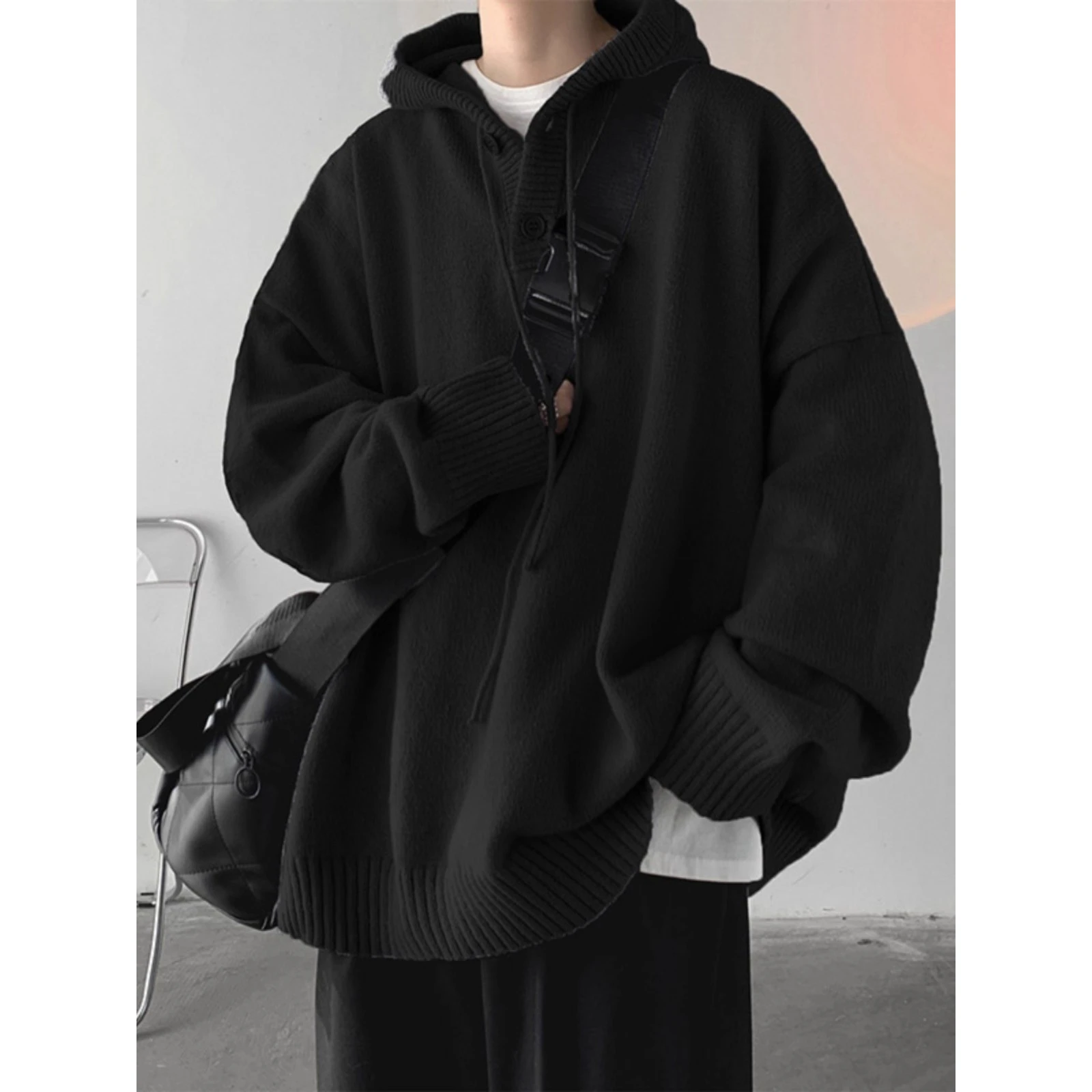 

Extra Large 300 Pou Hong Kong Sle INS Trendy Knitted Hoodie Men Loose Lazy Sle Sweater Thiened Autumn Winter M Kn...