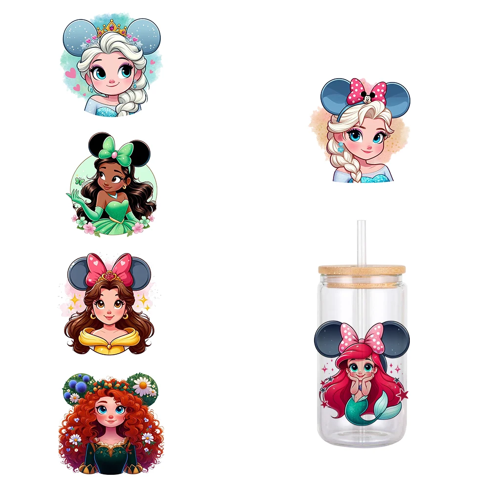 11X12cm Disney Mickey Head Princess UV DTF Transfer Sticker Waterproof Transfers Decals For 16oz Glass Cup Wrap Sticker