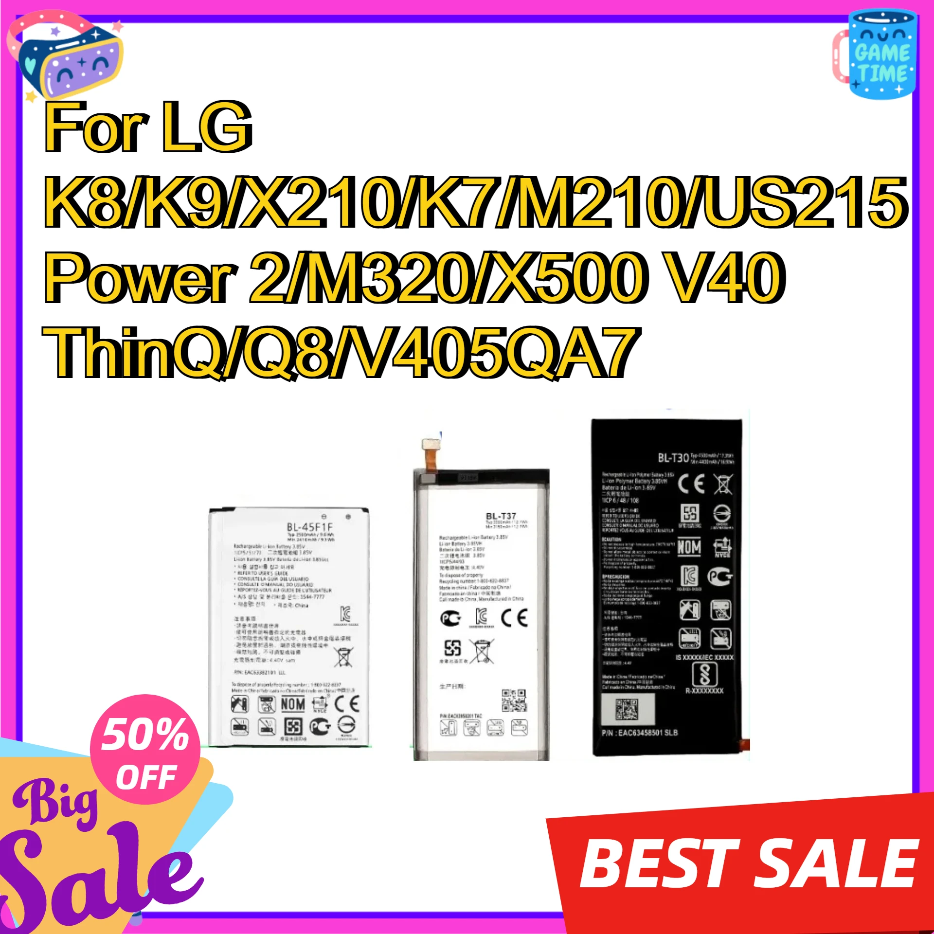 

Replacement Mobile Phone Battery BL-45F1F BL-T37 BL-T30 for LG K8/K9/X210/K7/M210/US215 Power 2/M320/X500 V40 ThinQ/Q8/V405QA7