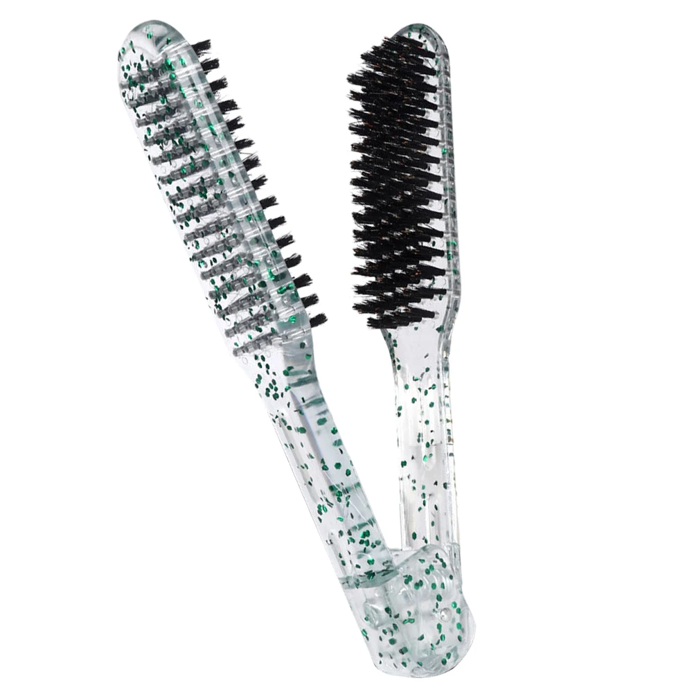

Transparent Clamp Straight Hair Comb V-shaped Boar Hair Styling Tool Bristle Green Double Sided Women Styling Salon