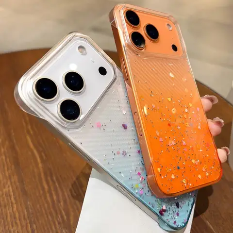 Fashion Shining Sequins Foil Frameless Case For iPhone 17 Pro Max Air 16 15 14 13 Pro Max Plus Shockproof Clear Protect Cover
