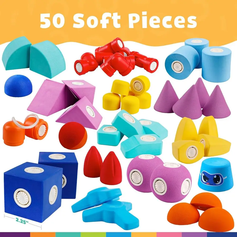 مجموعة مكعبات بناء إسفنجية مغناطيسية مكونة من 50 قطعة للأطفال 3-5: وقت الاستحمام، مرحلة ما قبل المدرسة، اللعب الحسي