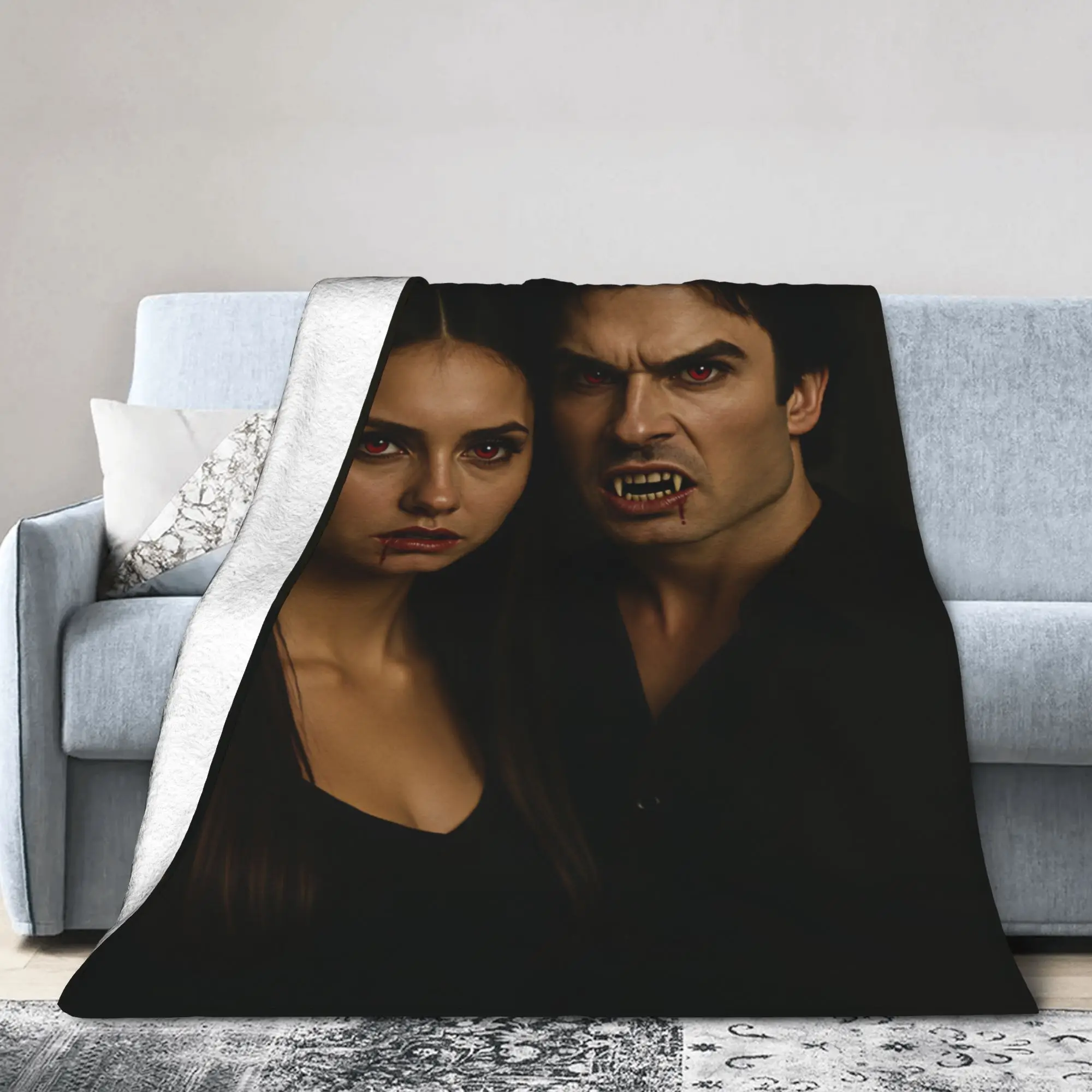 Warm Soft Throw Blanket Travel Car Damon Salvatore Elena Dark Couple Blanket Flannel Bedspread For Living Room Sofa Bed Cover